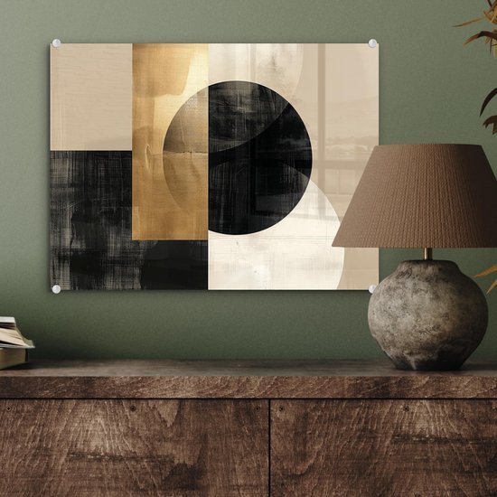 Unyqoos® Moderne wanddecoratie op glas met abstracte kunst in goud en zwart