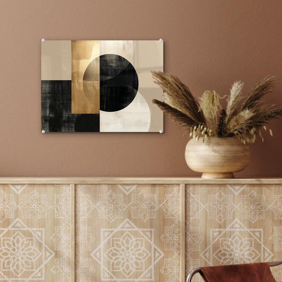 Unyqoos® Moderne wanddecoratie op glas met abstracte kunst in goud en zwart