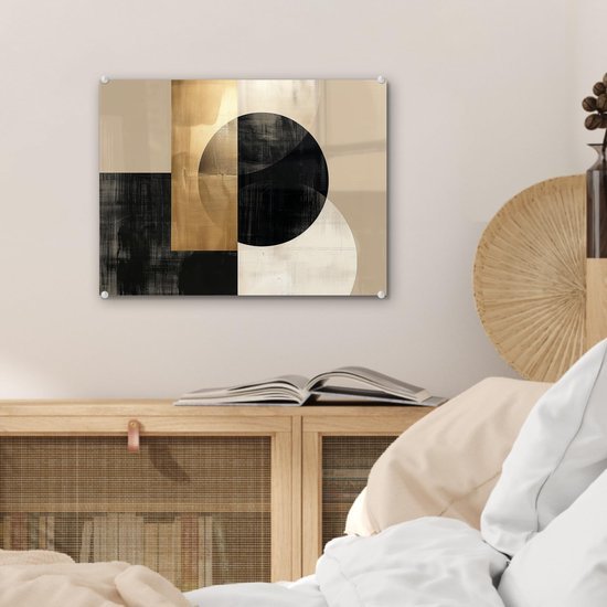 Unyqoos® Moderne wanddecoratie op glas met abstracte kunst in goud en zwart