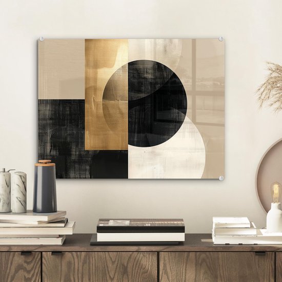 Unyqoos® Moderne wanddecoratie op glas met abstracte kunst in goud en zwart