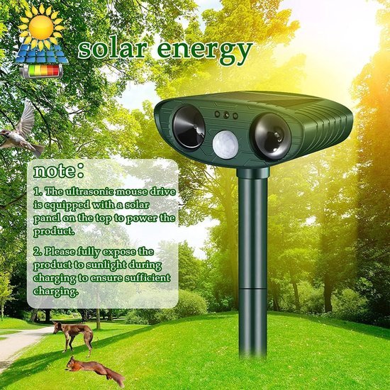 Unyqoos® Duivenverjager, Vogelverschrikker met Bewegingssensor voor Tuin en Terras, Oplaadbaar via Zonne-energie