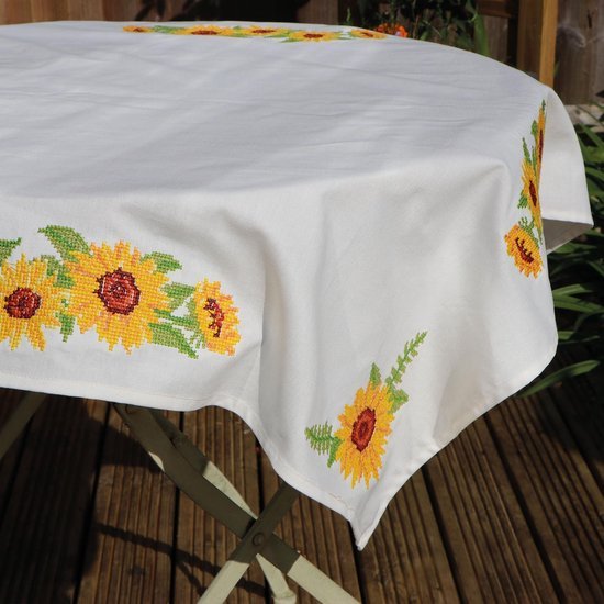 Unyqoos® Complete kruissteekset met zonnebloemontwerp voor tafelkleed van 80 x 80 cm