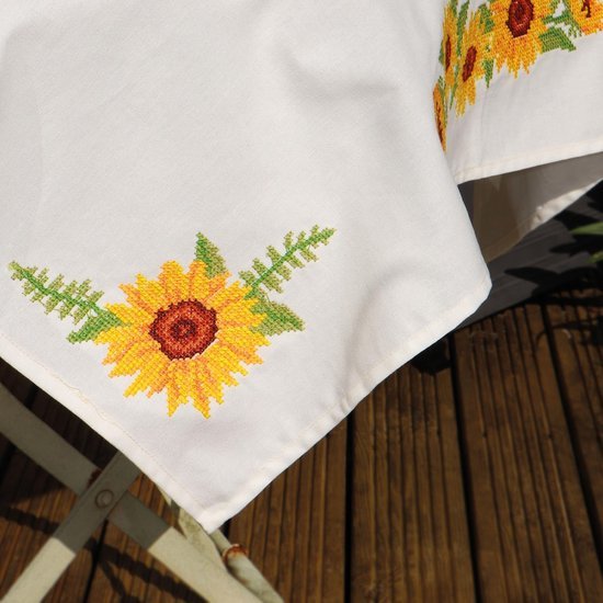 Unyqoos® Complete kruissteekset met zonnebloemontwerp voor tafelkleed van 80 x 80 cm