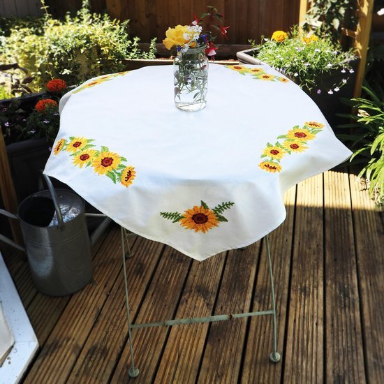 Unyqoos® Complete kruissteekset met zonnebloemontwerp voor tafelkleed van 80 x 80 cm
