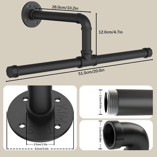 Unyqoos ® Kledingrek voor Wandmontage in Industrieel Design met Ruimtebesparende Eigenschappen voor Elke Kamer