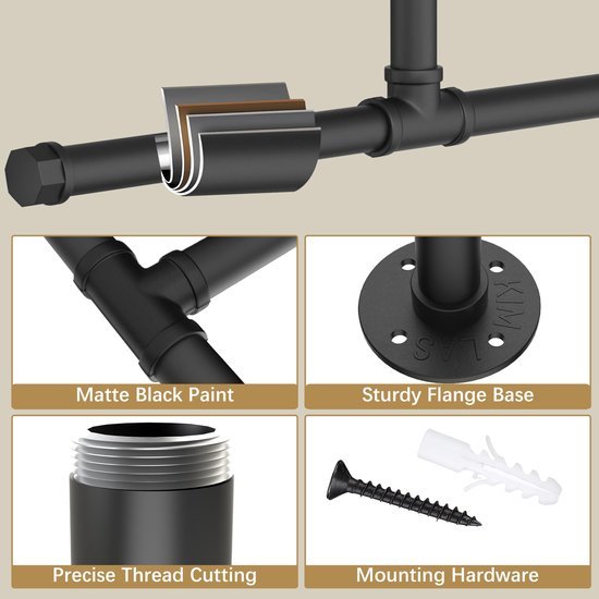 Unyqoos ® Kledingrek voor Wandmontage in Industrieel Design met Ruimtebesparende Eigenschappen voor Elke Kamer