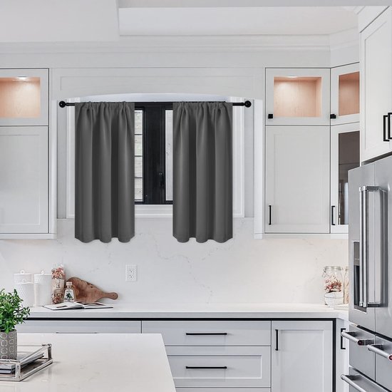Unyqoos® Korte antraciet verduisteringsgordijnen set voor keuken en slaapkamer Unyqoos® Korte antraciet verduisteringsgordijnen set voor keuken en slaapkamer