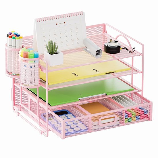 Unyqoos® Multifunctionele Vierlaags Bureau Organizer met Papierlade en Pennenhouders voor Thuis en Kantoor