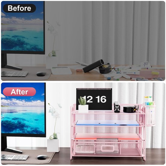 Unyqoos® Multifunctionele Vierlaags Bureau Organizer met Papierlade en Pennenhouders voor Thuis en Kantoor