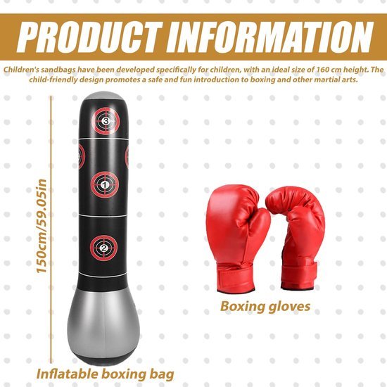 Unyqoos® Vrijstaande bokszak voor kinderen met handschoenen voor sporttraining Unyqoos® Vrijstaande bokszak voor kinderen met handschoenen voor sporttraining