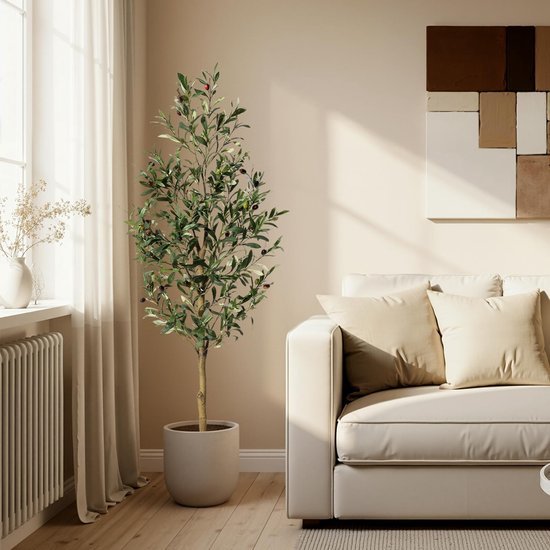 Unyqoos® Realistisch ogende kunstolijfboom van 150 cm voor decoratie binnen en buiten