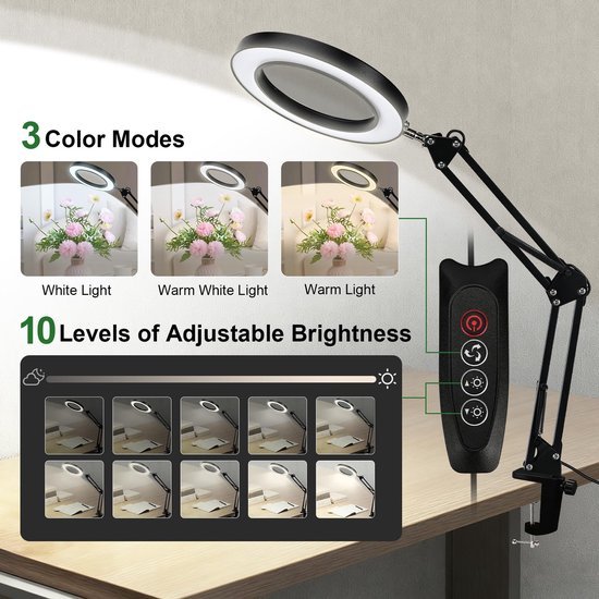 Unyqoos® Verstelbare LED-vergrootlamp met 10x vergroting en flexibele arm