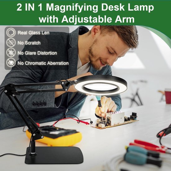 Unyqoos® Verstelbare LED-vergrootlamp met 10x vergroting en flexibele arm