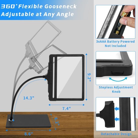 Unyqoos® 2-in-1 Vergrootglas met Verlichting en Standaard voor Leesgemak