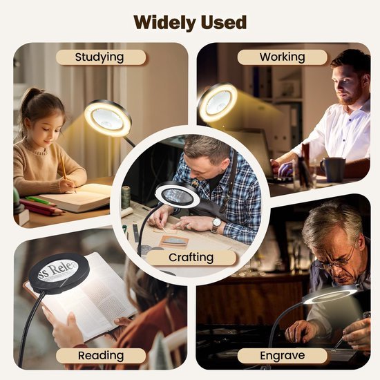 Unyqoos® Handsfree vergrootglas met verstelbare lamp en flexibele zwanenhals voor diverse toepassingen