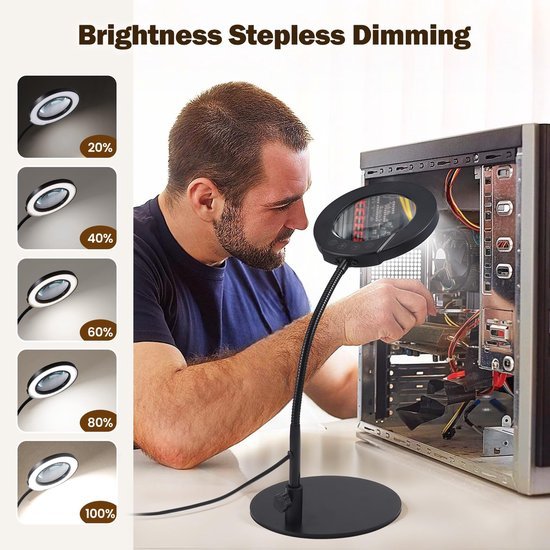 Unyqoos® Handsfree vergrootglas met verstelbare lamp en flexibele zwanenhals voor diverse toepassingen