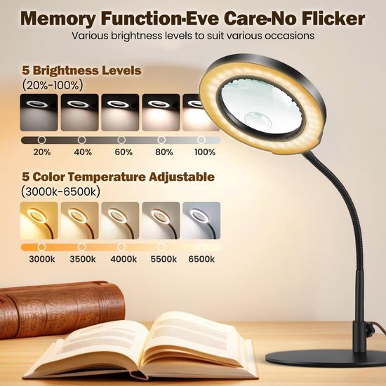 Unyqoos® Handsfree vergrootglas met verstelbare lamp en flexibele zwanenhals voor diverse toepassingen