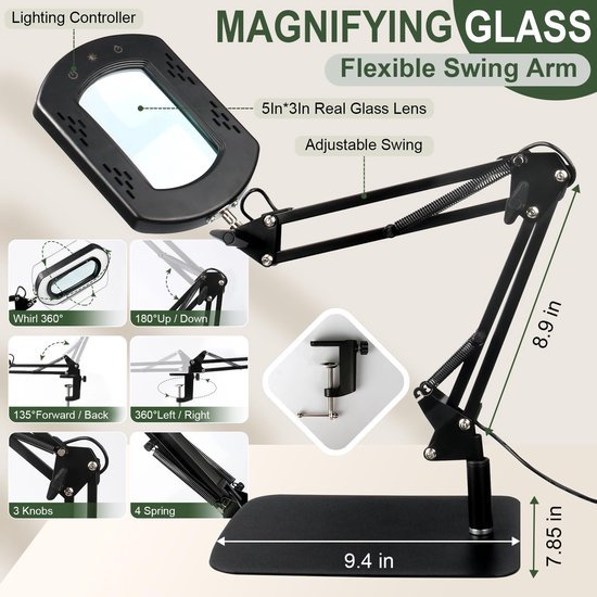 Unyqoos® Rechthoekig vergrootglas met licht en standaard voor veelzijdig gebruik