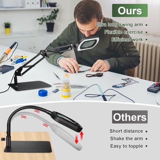 Unyqoos® Rechthoekig vergrootglas met licht en standaard voor veelzijdig gebruik