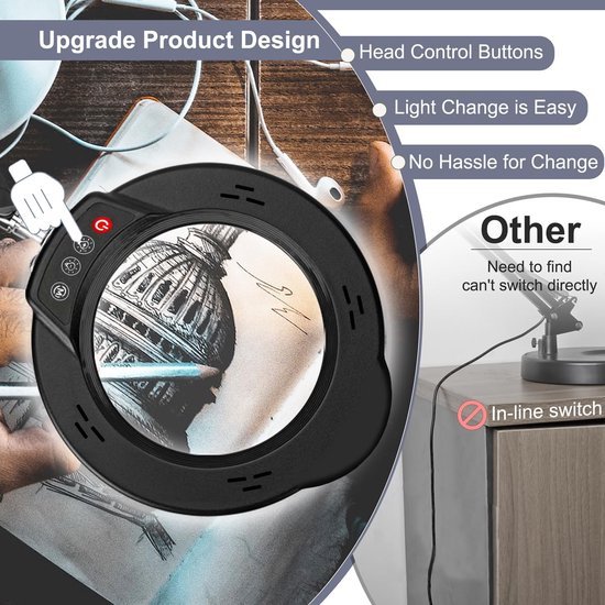 Unyqoos® Dimbare LED Vergrootlamp met Standaard en Klem voor Precisiewerk