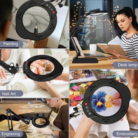 Unyqoos® Dimbare LED Vergrootlamp met Standaard en Klem voor Precisiewerk
