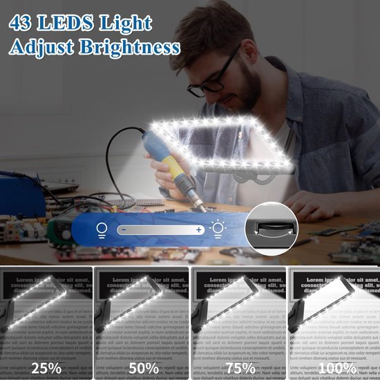 Unyqoos® Hands-free leesvergrootglas met flexibele zwanenhals en ledverlichting