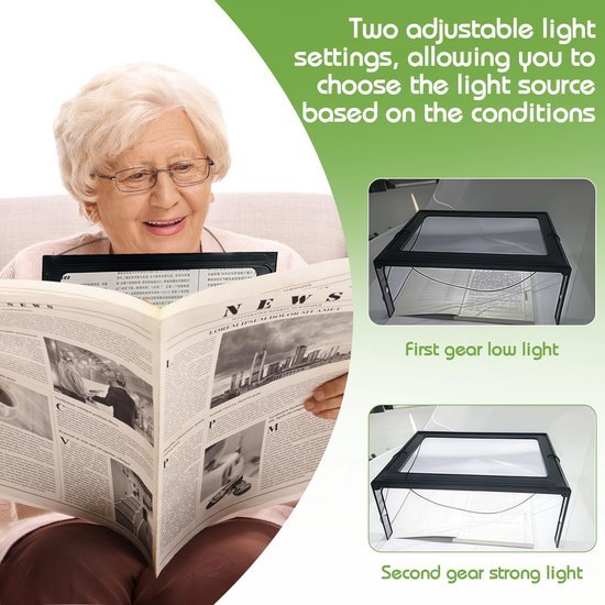 Unyqoos® Praktische rechthoekige leesloep met LED-verlichting en opvouwbare standaard