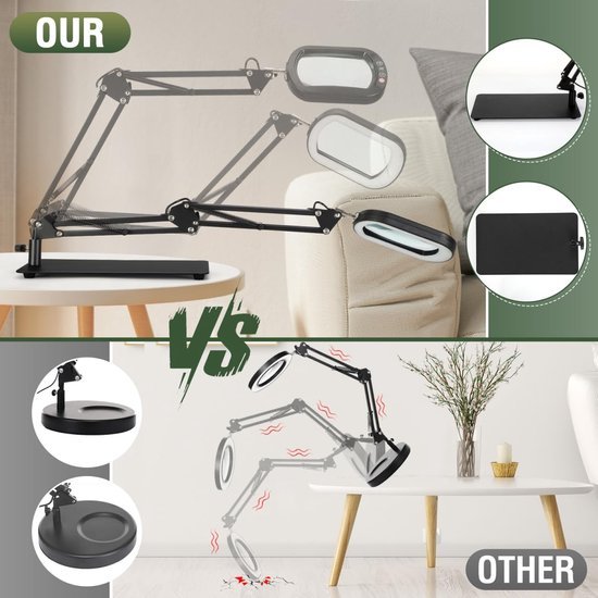 Unyqoos® Rechthoekige LED Vergrootglaslamp met 10x Verlichting en Flexibele Klem