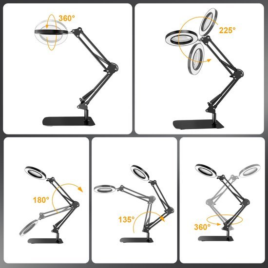 Unyqoos® Verstelbaar vergrootglas met verlichting en standaard voor nauwkeurig werk