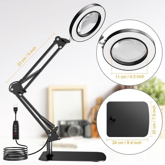 Unyqoos® Verstelbaar vergrootglas met verlichting en standaard voor nauwkeurig werk