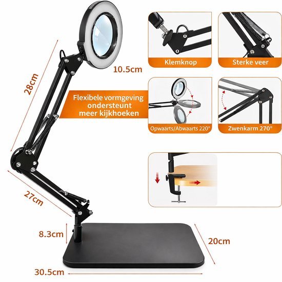 Unyqoos® Verstelbare loeplamp met led-verlichting en klem voor hobby en werk