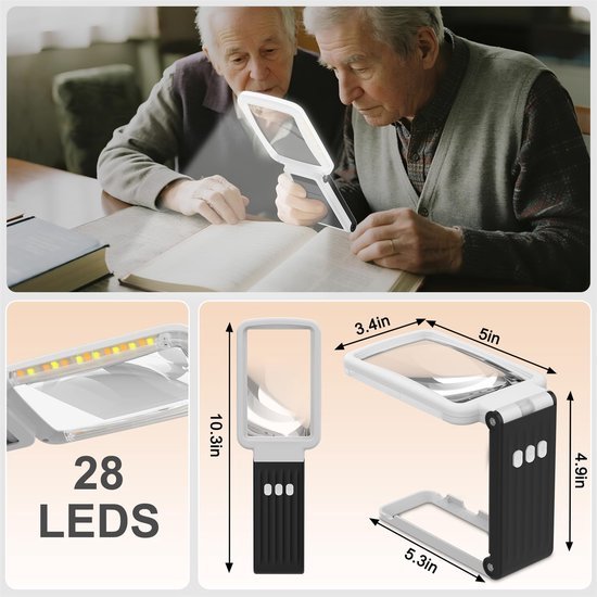 Unyqoos® Oplaadbare leesloep met verlichting en inklapbare standaard voor veelzijdig gebruik