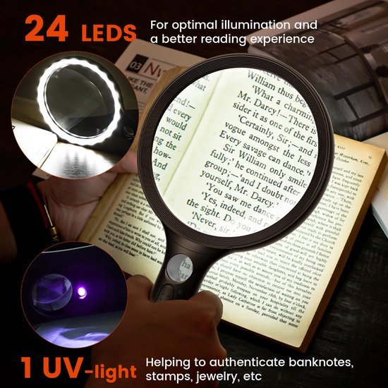 Unyqoos® Handzaam vergrootglas met 24 leds en UV-licht voor diverse toepassingen