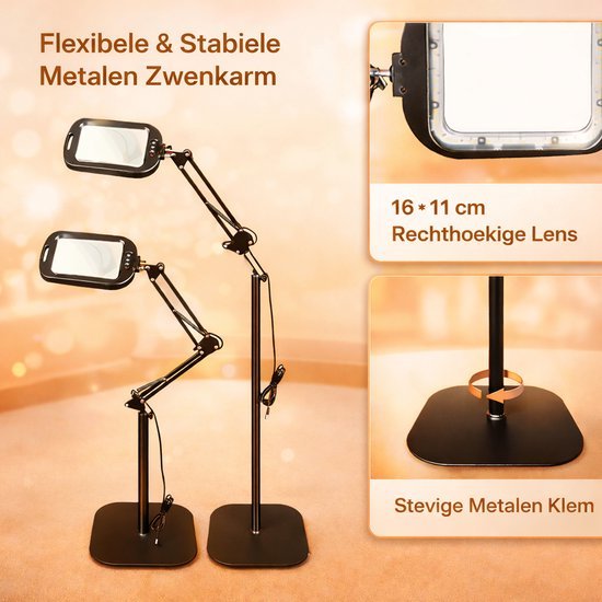 Unyqoos® Verstelbare grote rechthoekige loeplamp met 30 X VERGROTING - LED-verlichting voor lezen en hobby's EXTRA STEVIG