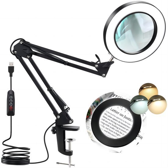 Unyqoos® Dimbare LED Tafelloep met Vergrootglas en Klem voor Precisiewerk