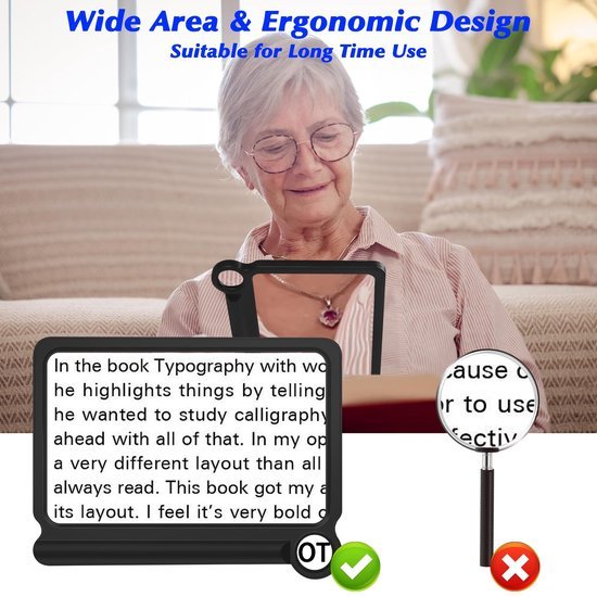 Unyqoos® Ergonomisch lichtgewicht vergrootglas voor comfortabel lezen van kleine tekst