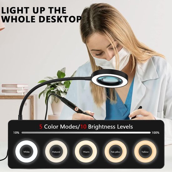 Unyqoos® Verstelbaar vergrootglas met verlichting en flexibele standaard voor diverse toepassingen