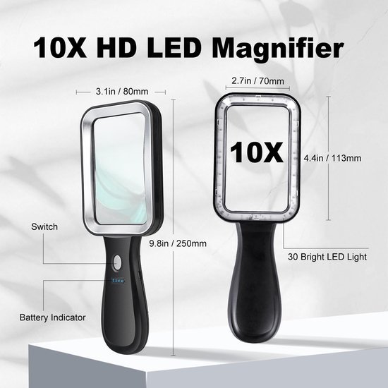 Unyqoos® Handheld vergrootglas met licht en oplaadbare USB-functie voor lezen en inspectie