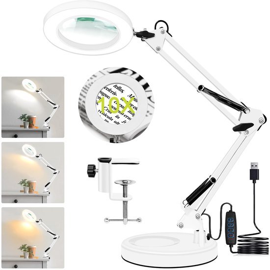 Unyqoos® Veelzijdige LED Vergrootlamp met Zwenkarm en Drie Kleurmodi voor Precisiewerk