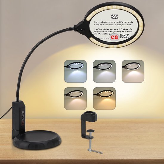 Unyqoos® Verlichte loeplamp met 5 verlichtingsmodi voor nauwkeurig handwerk en lezen