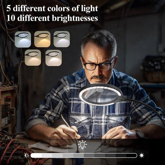 Unyqoos® Verlichte loeplamp met 5 verlichtingsmodi voor nauwkeurig handwerk en lezen
