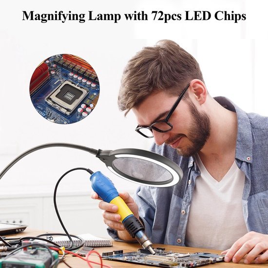 Unyqoos® Verlichte loeplamp met 5 verlichtingsmodi voor nauwkeurig handwerk en lezen