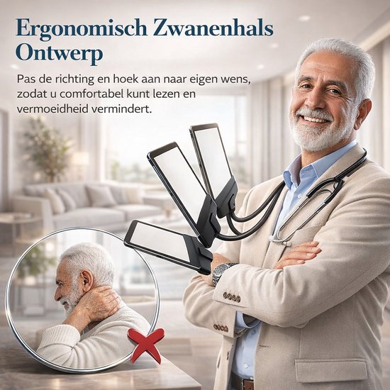 Unyqoos® Hands-free Vergrootglas met LED-verlichting en Flexibele Zwanenhals voor Lezen