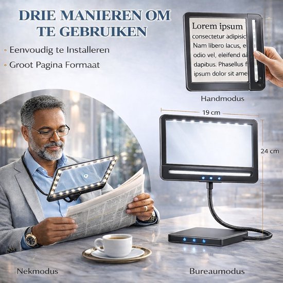Unyqoos® Hands-free Vergrootglas met LED-verlichting en Flexibele Zwanenhals voor Lezen