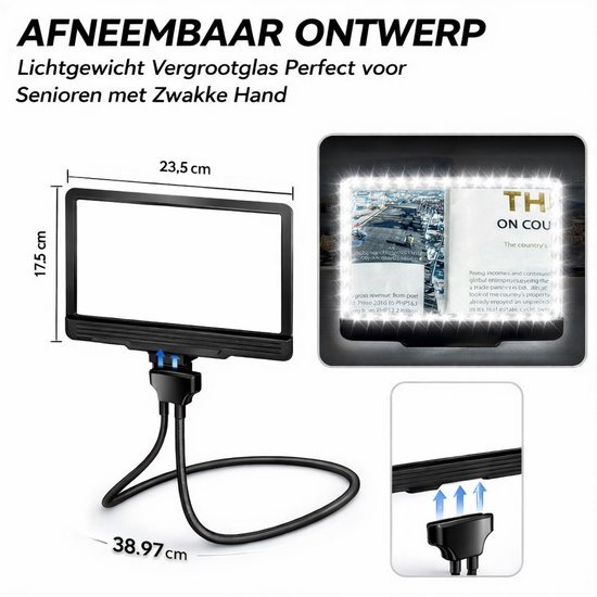 Unyqoos® Hands-free Vergrootglas met LED-verlichting en Flexibele Zwanenhals voor Lezen