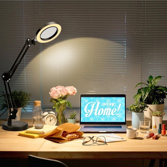 Unyqoos® Dimbare LED Bureaulamp met Vergrootglas en Klem voor Diverse Toepassingen