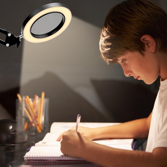 Unyqoos® Dimbare LED Bureaulamp met Vergrootglas en Klem voor Diverse Toepassingen