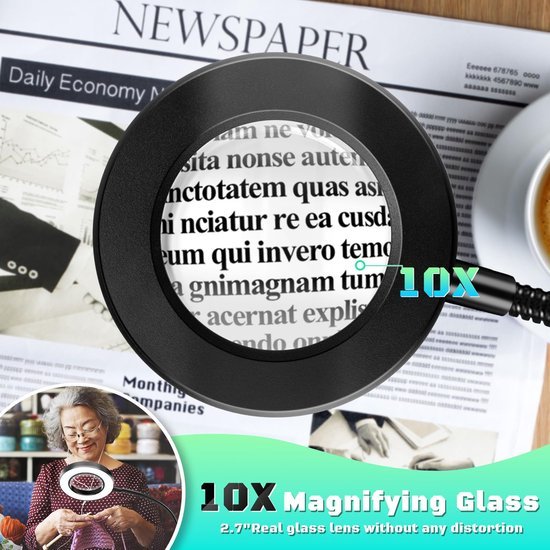 Unyqoos® USB-gevoed vergrootglas met verlichting en flexibele zwanenhals voor diverse toepassingen