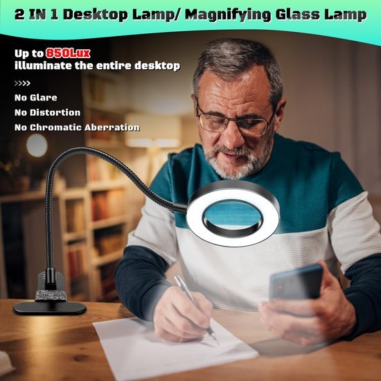 Unyqoos® USB-gevoed vergrootglas met verlichting en flexibele zwanenhals voor diverse toepassingen