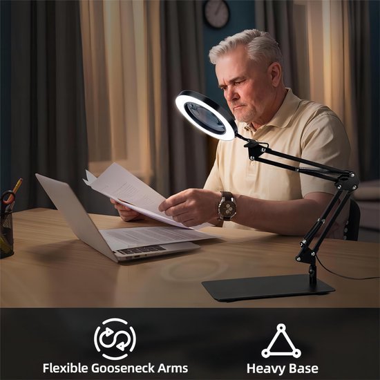Unyqoos® Tafelvergrootglas met Verlichting en Standaard voor Nauwkeurig Werken en Lezen
